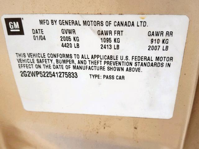 2G2WP522541275833 - 2004 PONTIAC GRAND PRIX GOLD photo 10