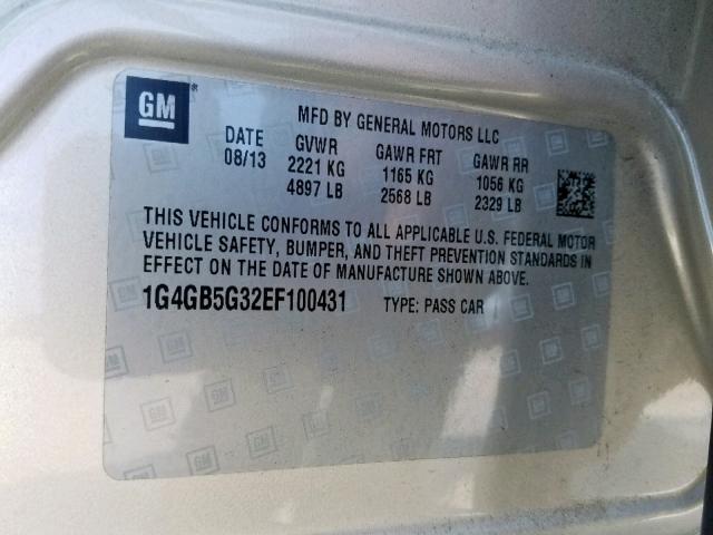 1G4GB5G32EF100431 - 2014 BUICK LACROSSE BEIGE photo 10