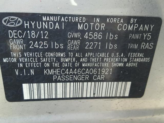 KMHEC4A46CA061921 - 2012 HYUNDAI SONATA HYB SILVER photo 10