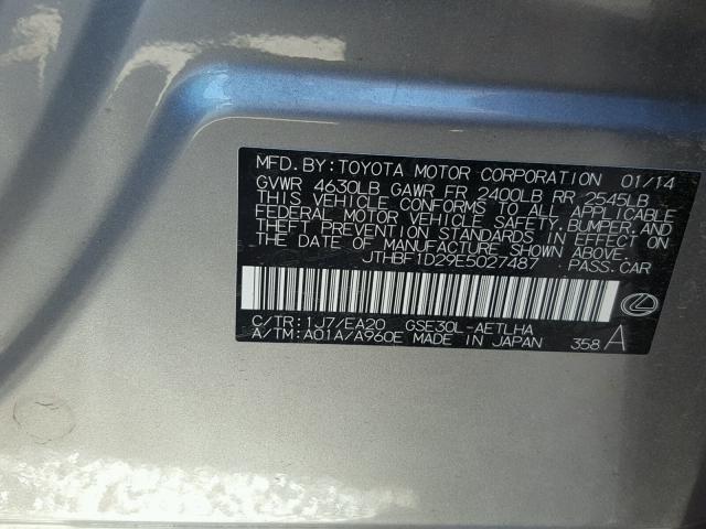 JTHBF1D29E5027487 - 2014 LEXUS IS 250 SILVER photo 10