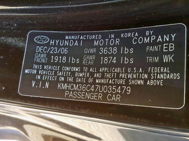 KMHCM36C47U035479 - 2007 HYUNDAI ACCENT GS BLACK photo 10