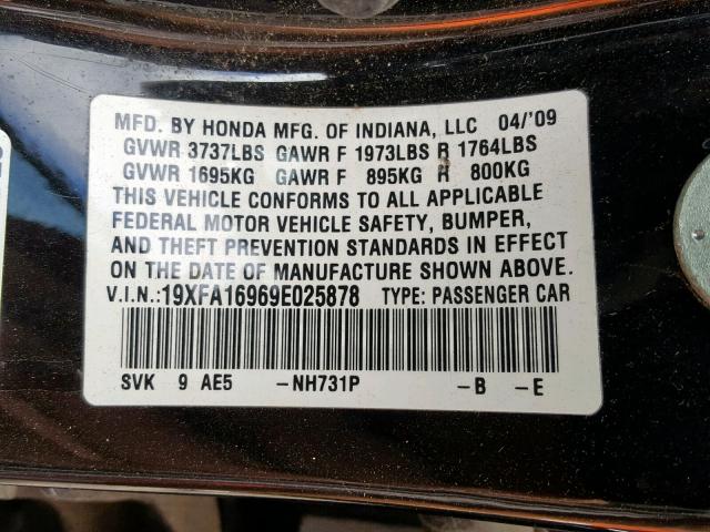 19XFA16969E025878 - 2009 HONDA CIVIC EXL 黑色 照片 10