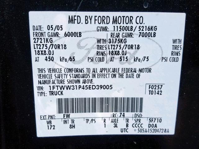 1FTWW31P45ED39005 - 2005 FORD F350 SRW S GREEN photo 10