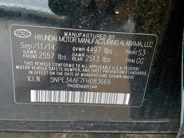 5NPE34AF7FH083669 - 2015 HYUNDAI SONATA SPO BLACK photo 10