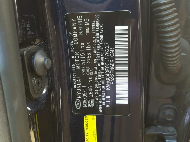 KMHGC4DF0CU176227 - 2012 HYUNDAI GENESIS 4. BLUE photo 10