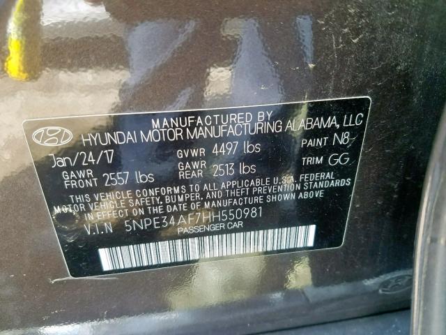 5NPE34AF7HH550981 - 2017 HYUNDAI SONATA SPO CHARCOAL photo 10