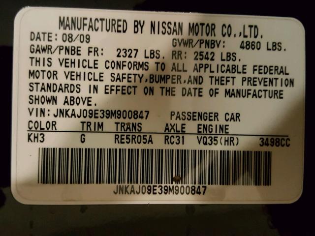 JNKAJ09E39M900847 - 2009 INFINITI EX35 BASE Qara foto 10
