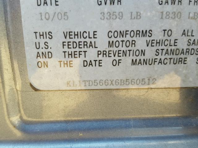 KL1TD566X6B560512 - 2006 CHEVROLET AVEO BASE Көк фото 10