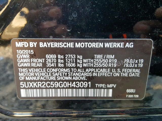 5UXKR2C59G0H43091 - 2016 BMW X5 SDRIVE3 BLACK photo 10