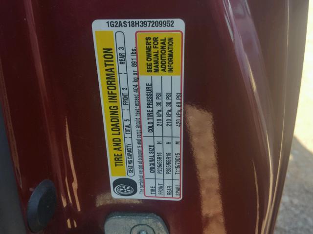 1G2AS18H397209952 - 2009 PONTIAC G5 MAROON photo 10