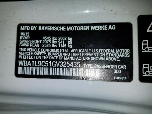 WBA1L9C51GV325435 - 2016 BMW 228 XI WHITE photo 10