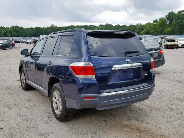 5TDBK3EH1CS139283 - 2012 TOYOTA HIGHLANDER BLUE photo 3