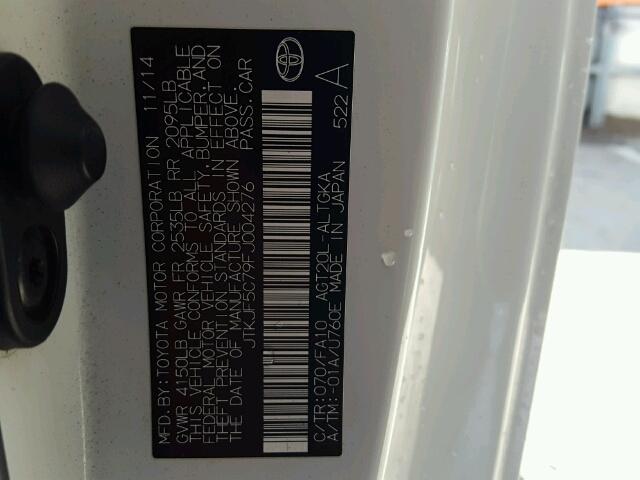 JTKJF5C79FJ004276 - 2015 TOYOTA SCION TC WHITE photo 10