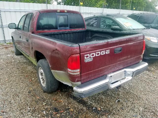 1B7GL2AN6YS672771 - 2000 DODGE DAKOTA QUA BURGUNDY photo 3