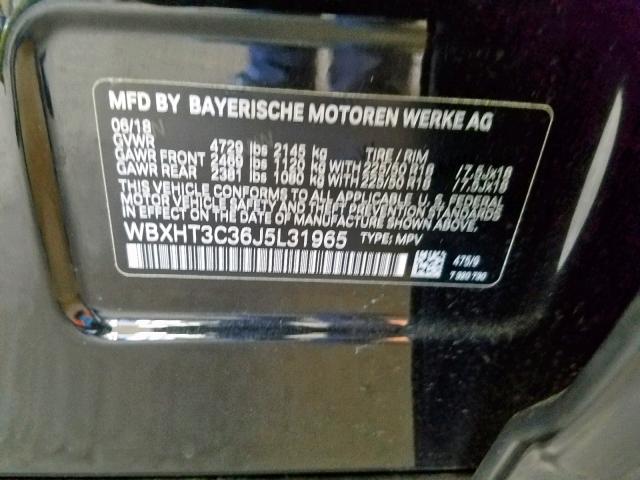 WBXHT3C36J5L31965 - 2018 BMW X1 XDRIVE2 BLACK photo 10