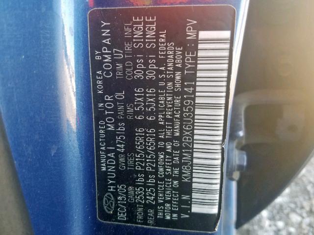 KM8JM12BX6U359141 - 2006 HYUNDAI TUCSON GL BLUE photo 10