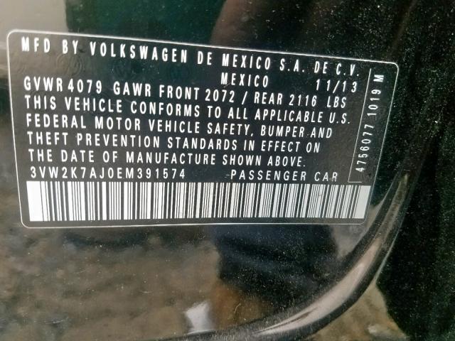 3VW2K7AJ0EM391574 - 2014 VOLKSWAGEN JETTA BASE 黑色 照片 10