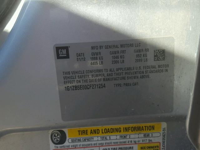 1G1ZB5E00CF271254 - 2012 CHEVROLET MALIBU LS 灰色 照片 10