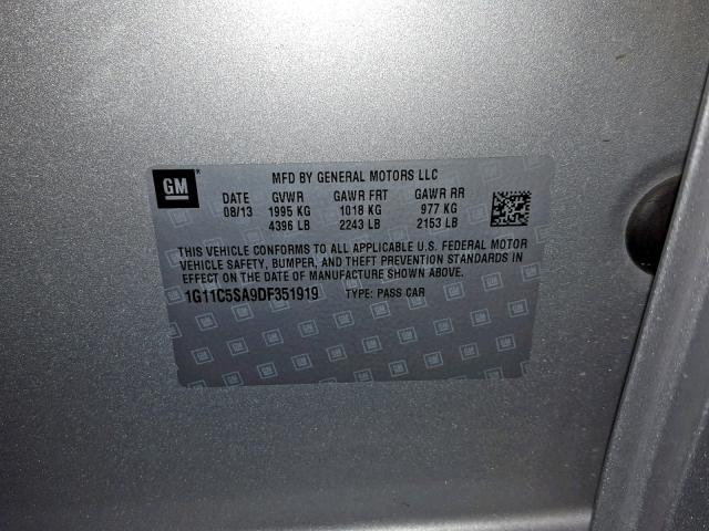 1G11C5SA9DF351919 - 2013 CHEVROLET MALIBU 1LT SILVER photo 10