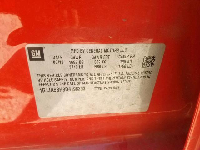 1G1JA5SH9D4198263 - 2013 CHEVROLET SONIC LS ORANGE photo 10
