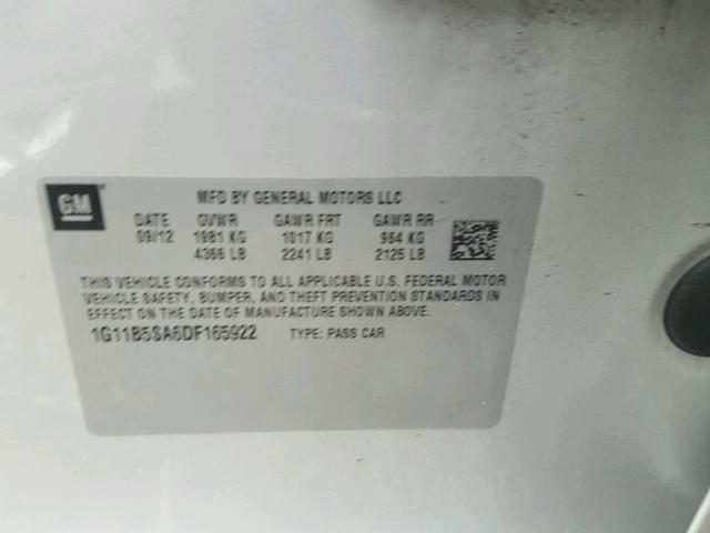 1G11B5SA6DF165922 - 2013 CHEVROLET MALIBU LS 银色 照片 10