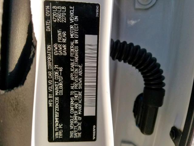 YV140MFB5F2304336 - 2015 VOLVO S60 PREMIE WHITE photo 10