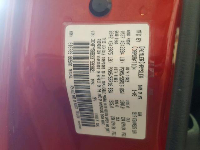 3C4FY58B33T593821 - 2003 CHRYSLER PT CRUISER RED photo 10