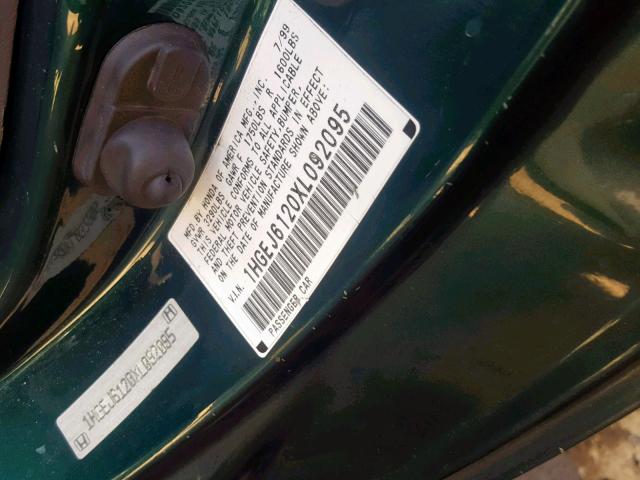 1HGEJ6120XL092095 - 1999 HONDA CIVIC DX GREEN photo 10