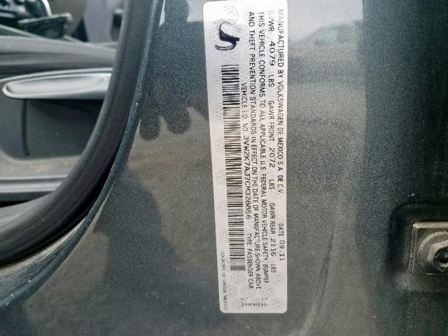 3VW2K7AJ7CM328856 - 2012 VOLKSWAGEN JETTA BASE 灰色 照片 10