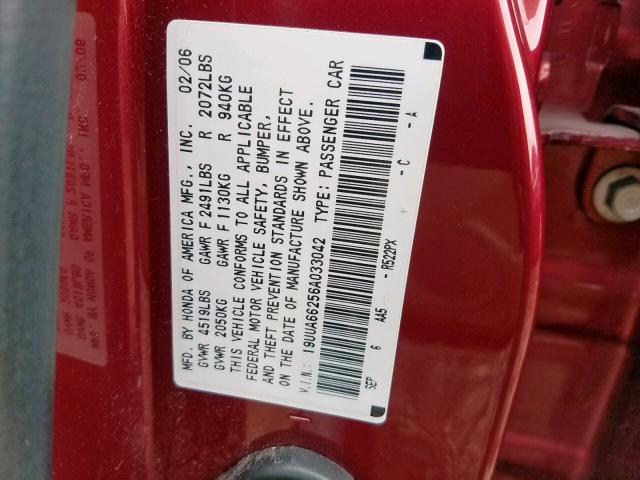 19UUA66256A033042 - 2006 ACURA 3.2TL RED photo 10