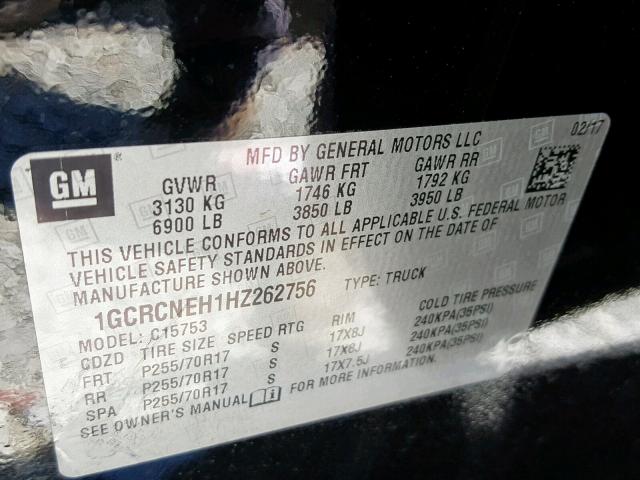 1GCRCNEH1HZ262756 - 2017 CHEVROLET SILVERADO BLACK photo 10