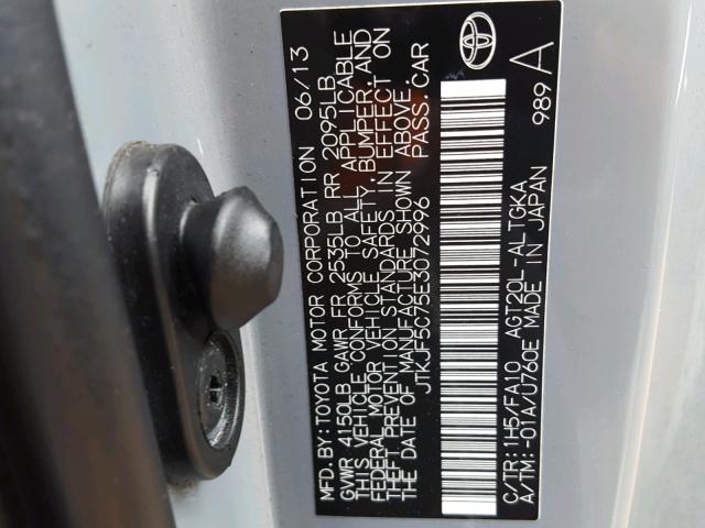 JTKJF5C75E3072996 - 2014 TOYOTA SCION TC 灰色 照片 10