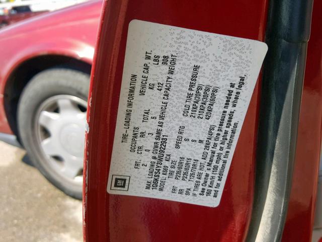 1G6KS54Y3WU922931 - 1998 CADILLAC SEVILLE SL RED photo 10