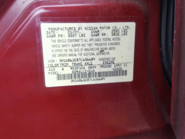 3N1AB61E87L656684 - 2007 NISSAN SENTRA 2.0 RED photo 10