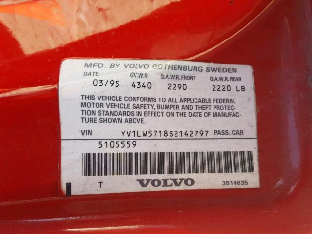 YV1LW5718S2142797 - 1995 VOLVO 850 RED photo 10