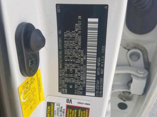 4T3BA3BB0BU026523 - 2011 TOYOTA VENZA WHITE photo 10