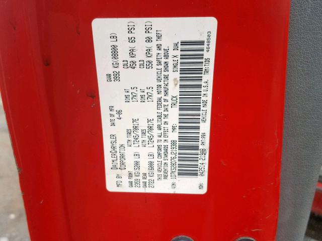 1D7KS28D76J219388 - 2006 DODGE RAM 2500 S Կարմիր լուսանկար 10