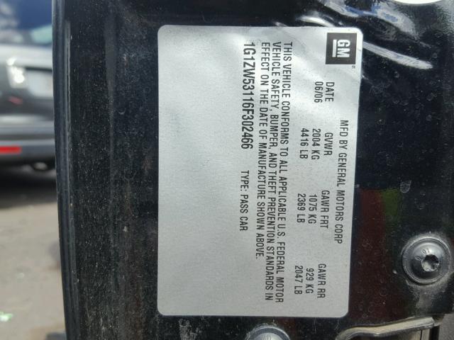 1G1ZW53116F302466 - 2006 CHEVROLET MALIBU SS BLACK photo 10