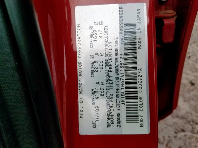 JM1BL1H67A1188123 - 2010 MAZDA 3 S RED photo 10