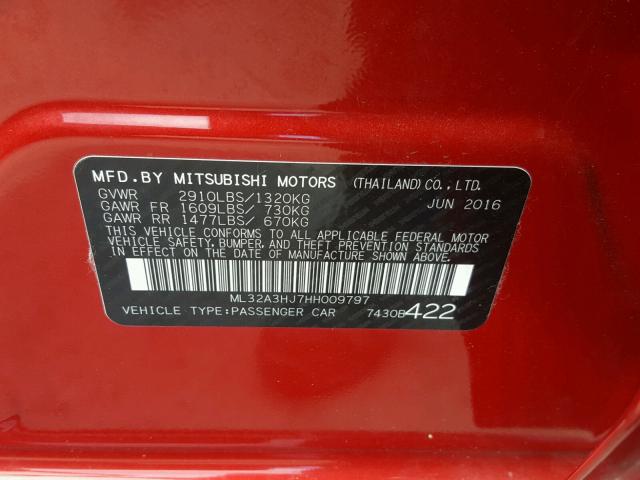 ML32A3HJ7HH009797 - 2017 MITSUBISHI MIRAGE ES RED photo 10