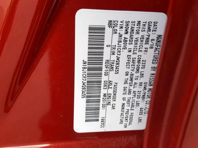 JN1BJ1CR7JW283455 - 2018 NISSAN ROGUE SPOR RED photo 10