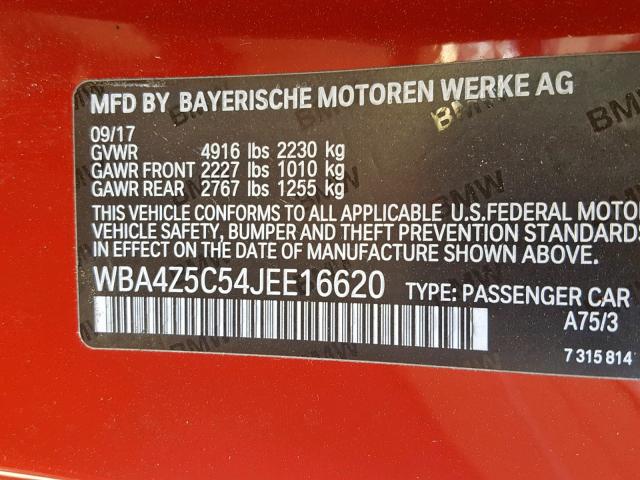 WBA4Z5C54JEE16620 - 2018 BMW 440I RED photo 10
