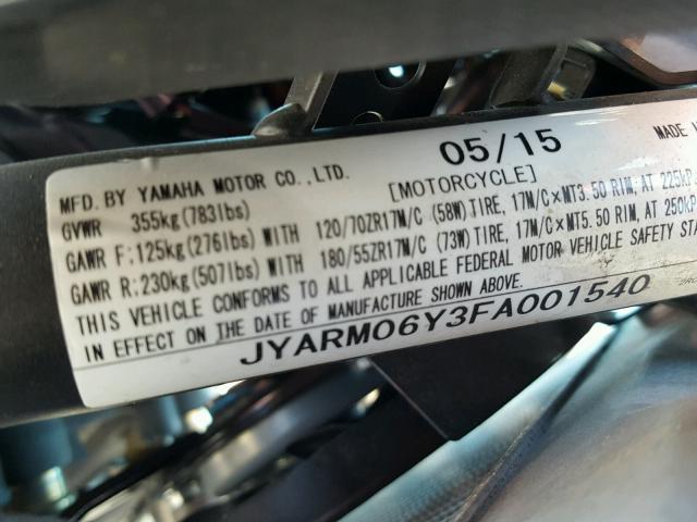 JYARM06Y3FA001540 - 2015 YAMAHA FZ07 C RED photo 10