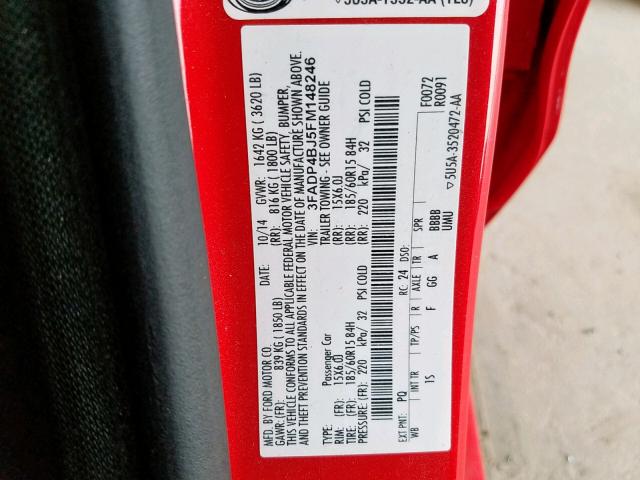 3FADP4BJ5FM148246 - 2015 FORD FIESTA SE RED photo 10