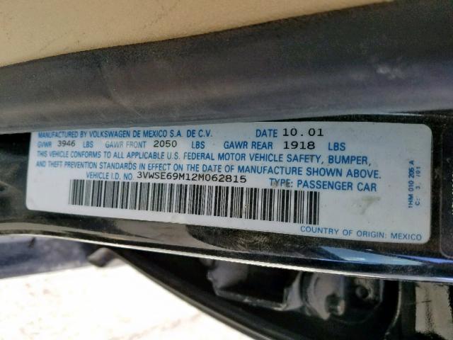 3VWSE69M12M062815 - 2002 VOLKSWAGEN JETTA GLS BLACK photo 10