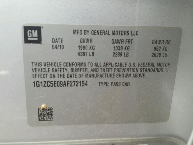 1G1ZC5E09AF272154 - 2010 CHEVROLET MALIBU 1LT SILVER photo 10