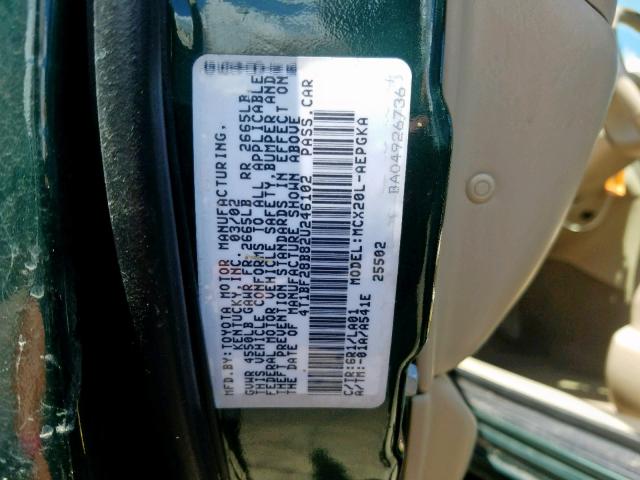 4T1BF28B82U246102 - 2002 TOYOTA AVALON XL GREEN photo 10