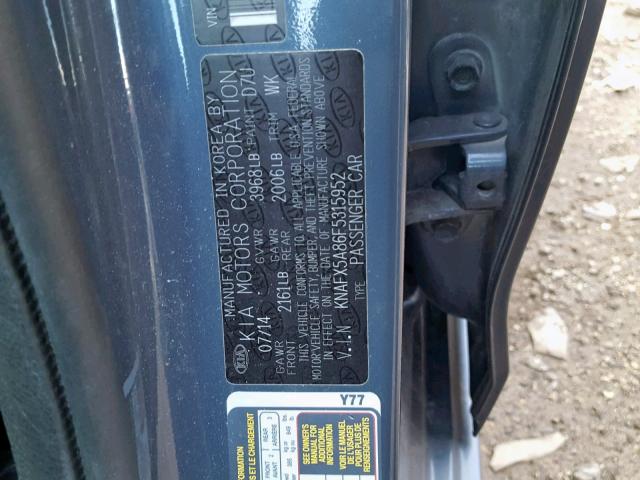 KNAFX5A86F5315952 - 2015 KIA FORTE EX GRAY photo 10