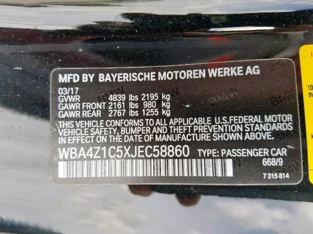 WBA4Z1C5XJEC58860 - 2018 BMW 430I BLACK photo 10