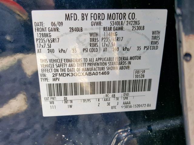 2FMDK3GCXABA01469 - 2010 FORD EDGE SE BLUE photo 10